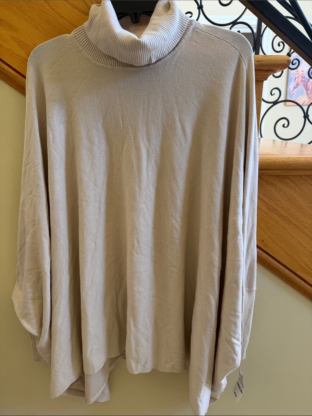 ALFANI Women’s Polished Beige Turtleneck Sweater Poncho Size XL new With Tags